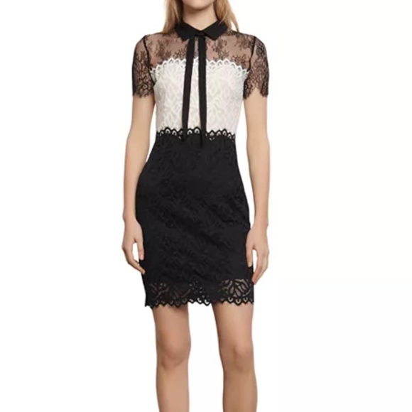 SANDRO Women's Rozen Two Tone Black Cream Lace Mini Dress Collared Size S / 1 - Picture 1 of 16